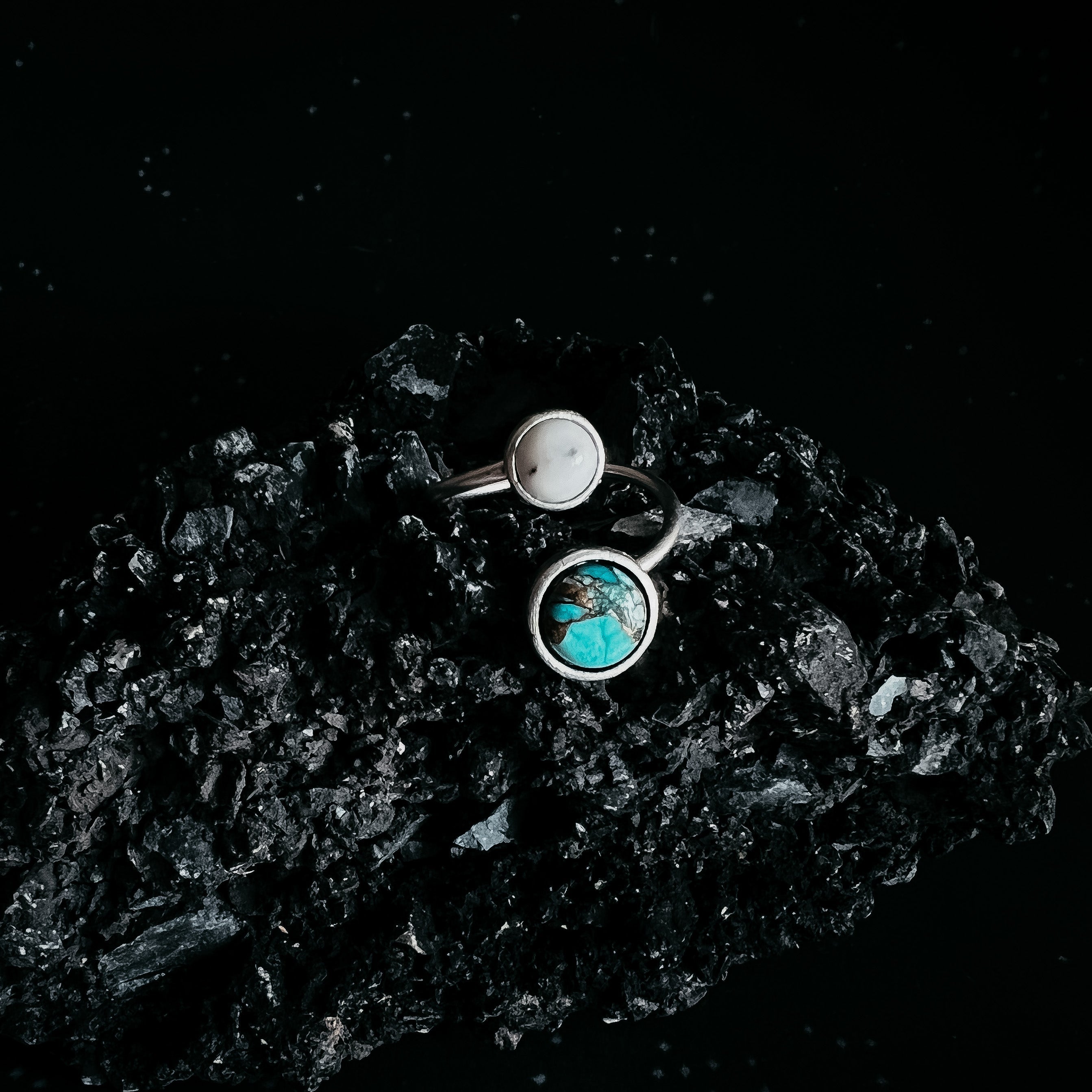 Earth and Moon Bypass Ring with Natural Stones